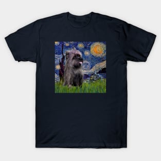 Starry Night (Van Gogh) Adapted to Feature a Brindle Cairn Terrier T-Shirt